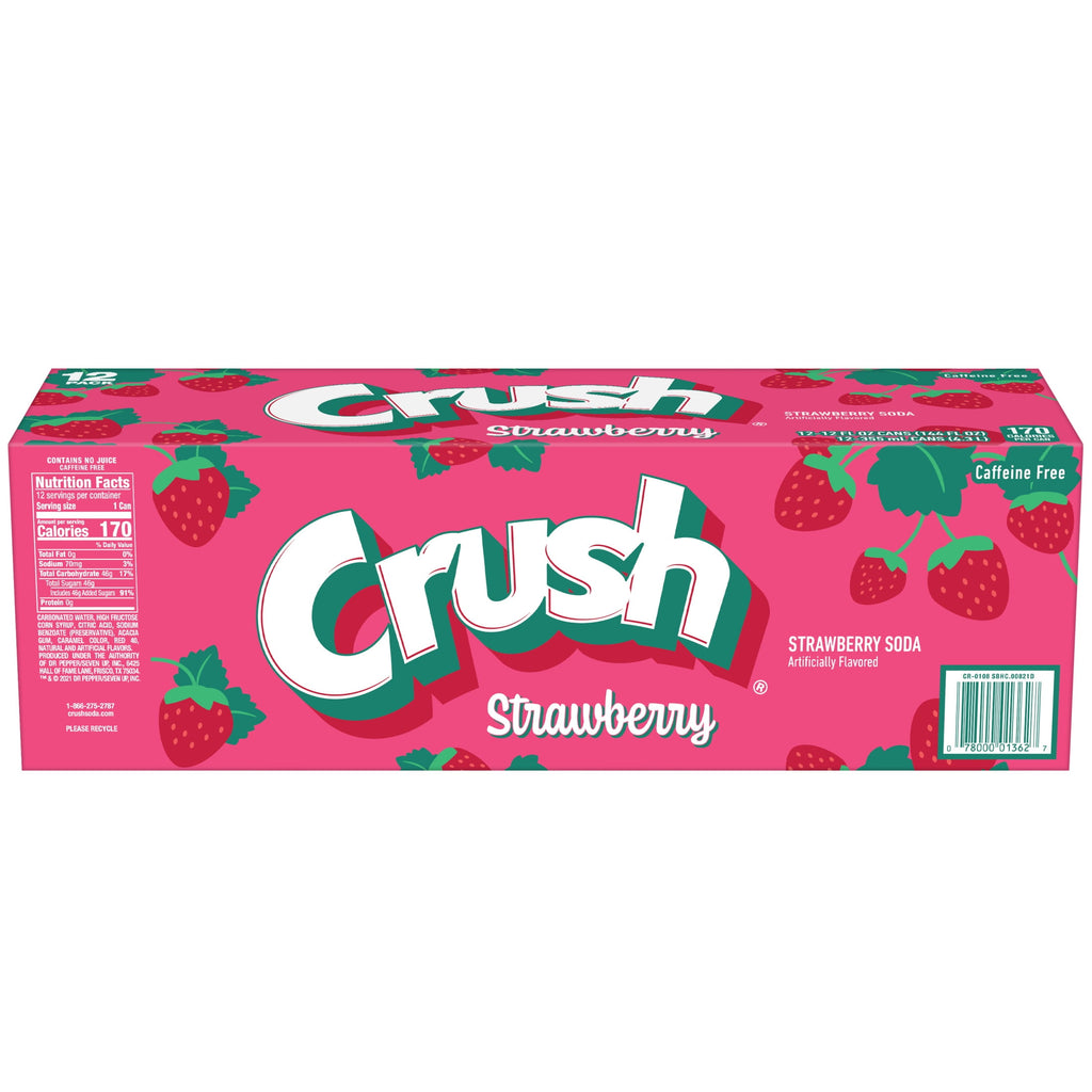 Crush Caffeine Free Strawberry Soda Pop, 12 fl oz, 12 Pack Cans